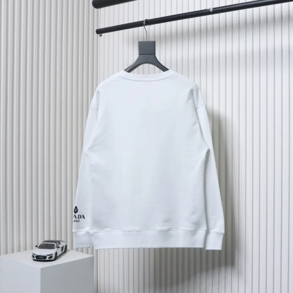 Prada Triangle Logo Single Sleeve Round Neck Hoodie White