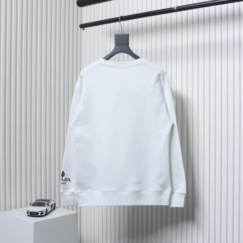 Prada Triangle Logo Single Sleeve Round Neck Hoodie White