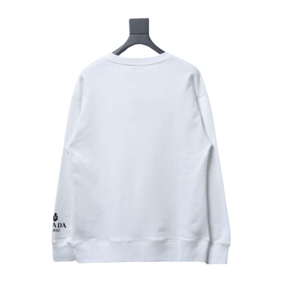 Prada Triangle Logo Single Sleeve Round Neck Hoodie White