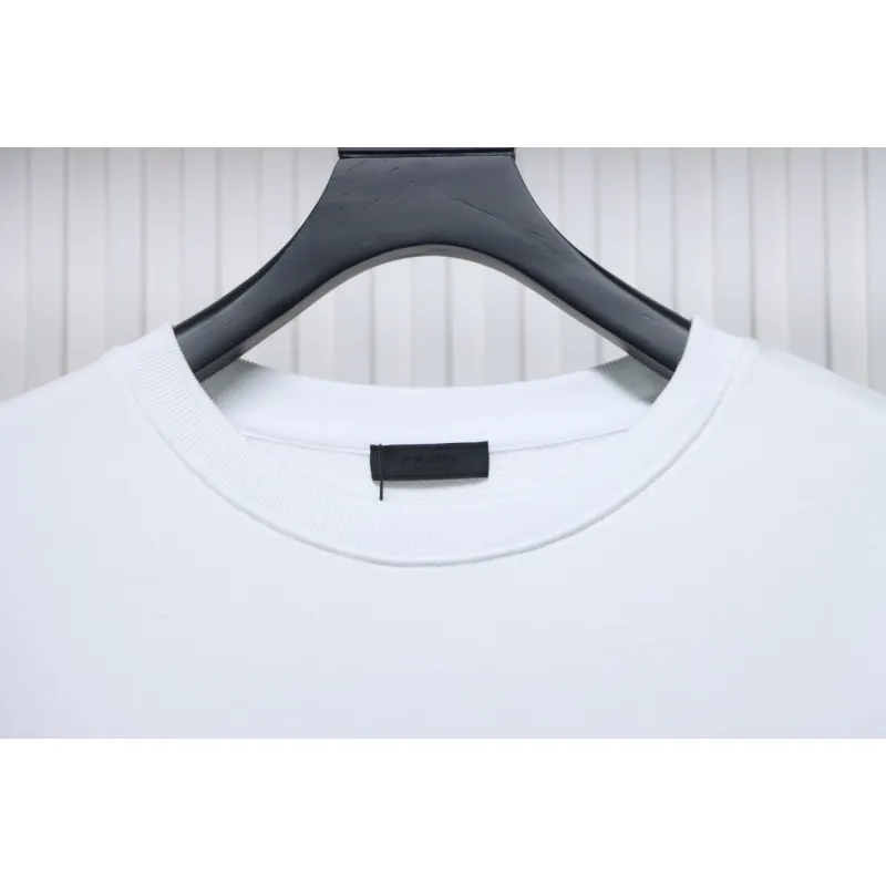 Prada Triangle Logo Single Sleeve Round Neck Hoodie White