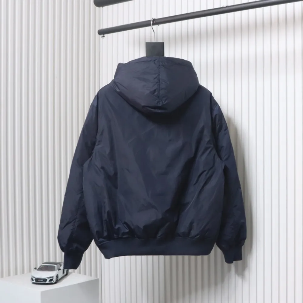 Prada Triangle Logo Solid Color Hooded Down Jacket