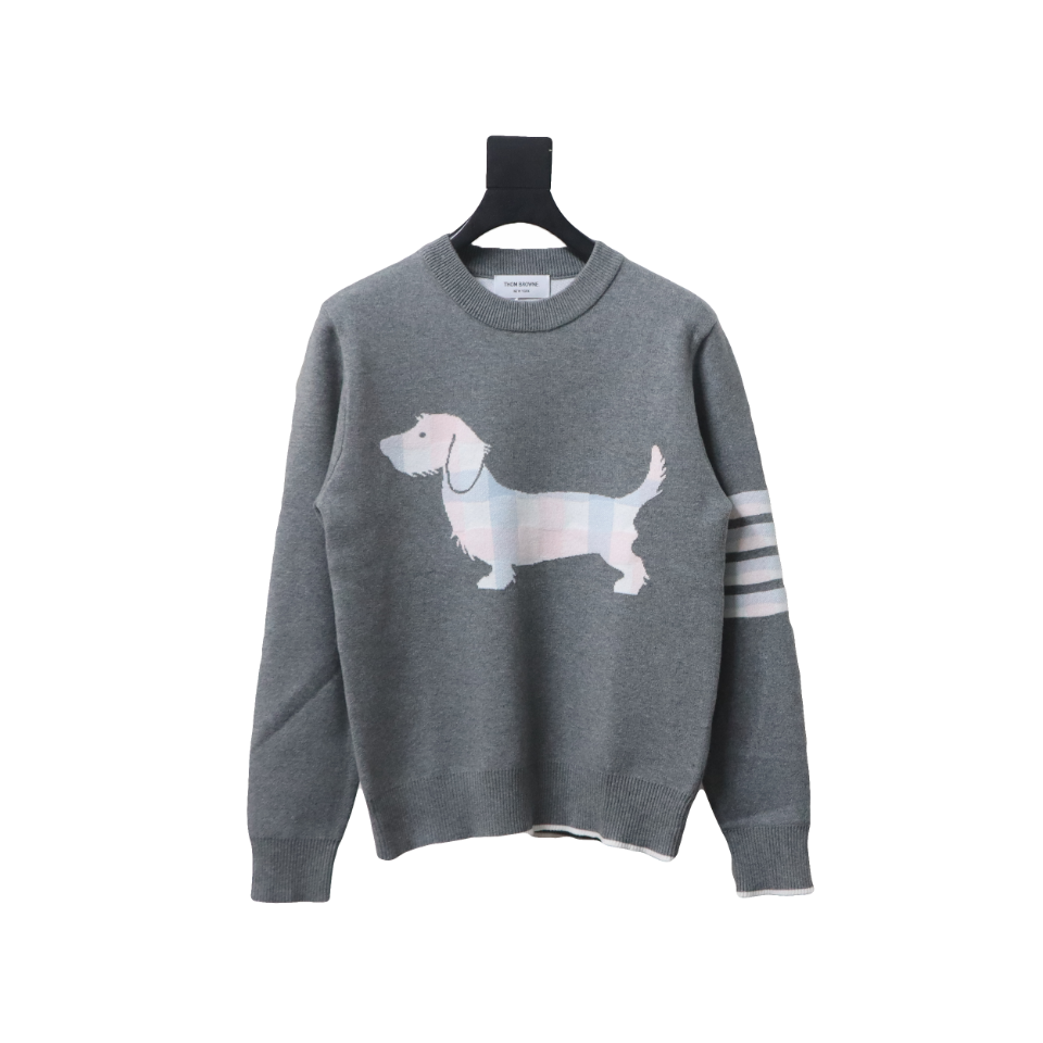 Thom Browne 20FW Tokyo Limited Edition Puppy Crew Neck Sweater Light Grey