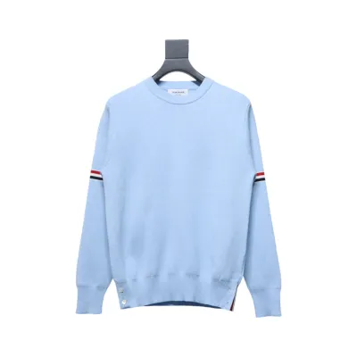 Thom Browne 21FW Double Sleeves Web Band Armband Crew Neck Sweater Blue 01