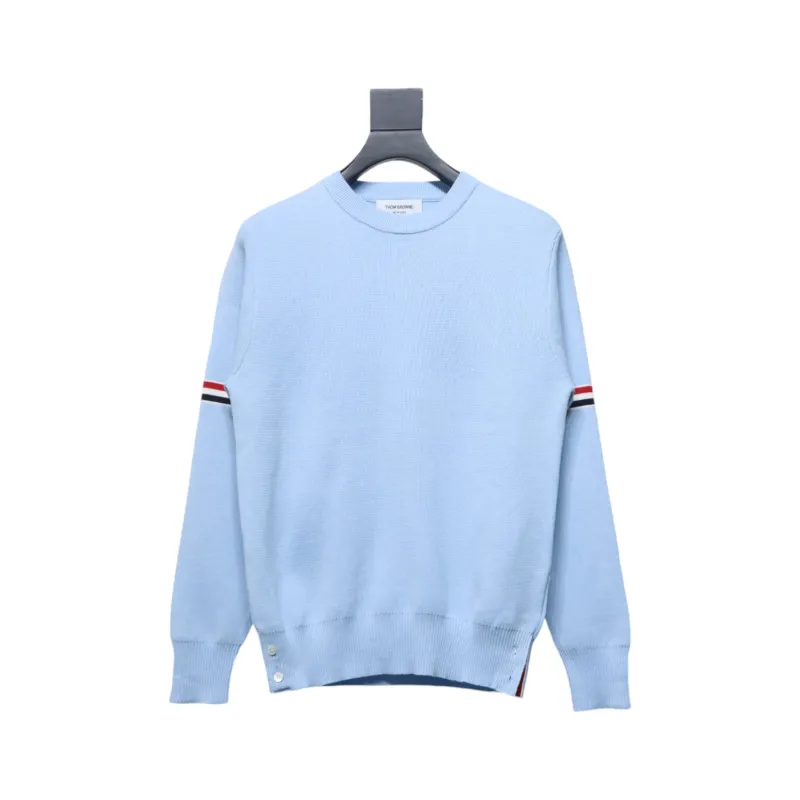 Thom Browne 21FW Double Sleeves Web Band Armband Crew Neck Sweater Blue