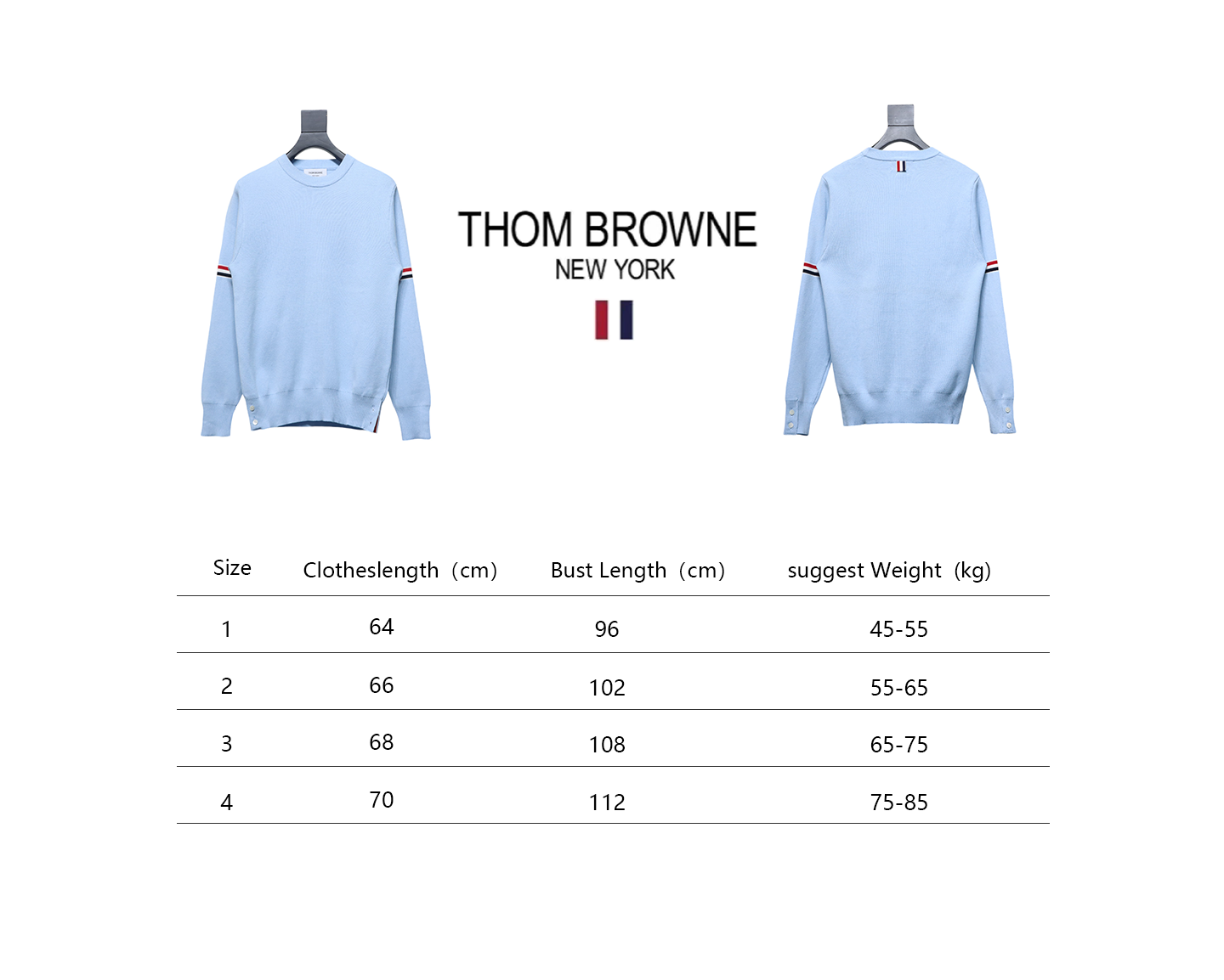 Thom Browne 21FW Double Sleeves Web Band Armband Crew Neck Sweater Blue