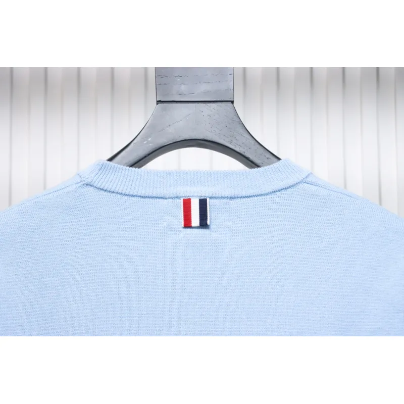 Thom Browne 21FW Double Sleeves Web Band Armband Crew Neck Sweater Blue