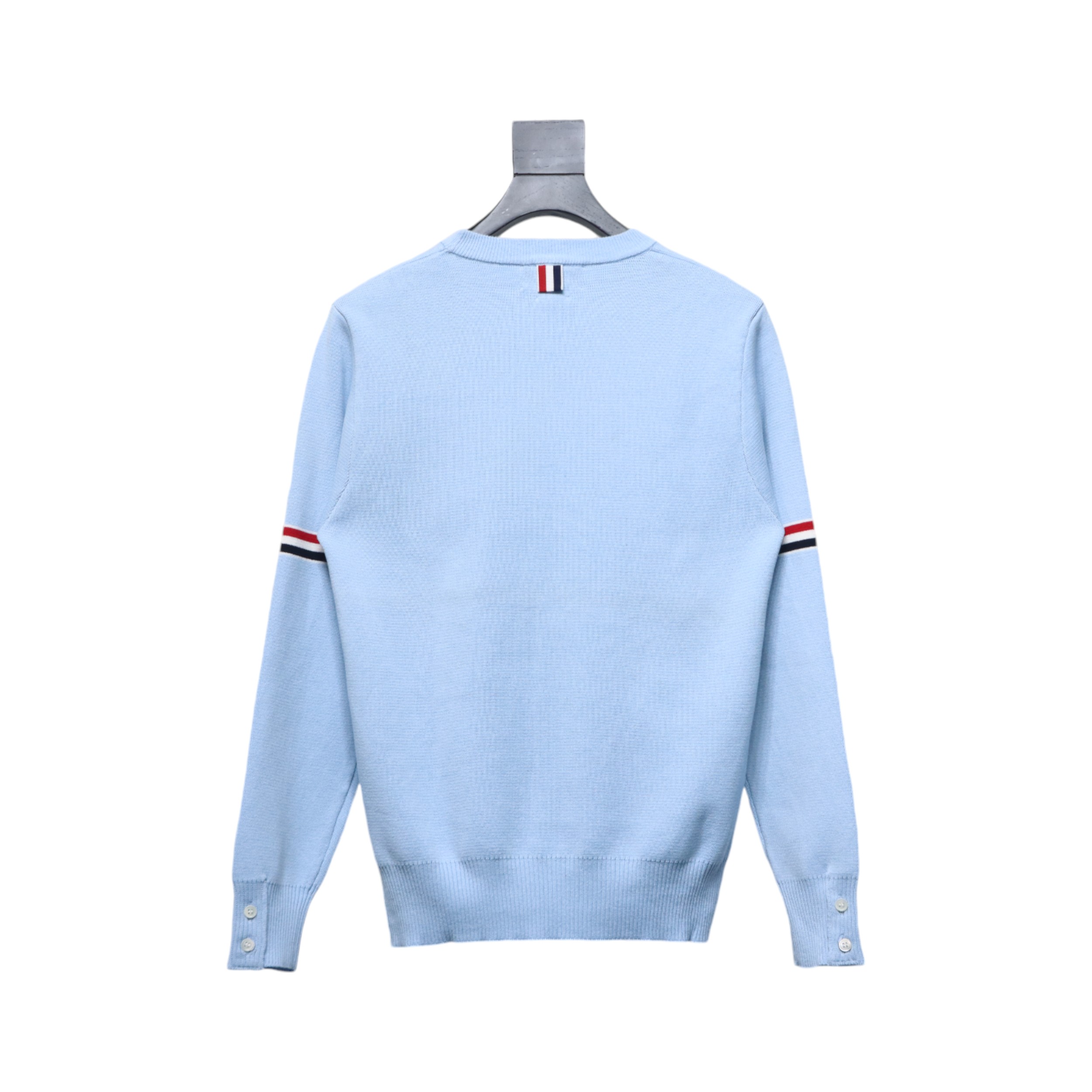 Thom Browne 21FW Double Sleeves Web Band Armband Crew Neck Sweater Blue