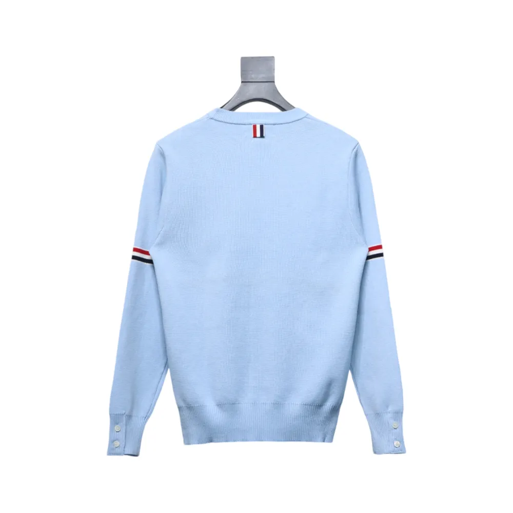 Thom Browne 21FW Double Sleeves Web Band Armband Crew Neck Sweater Blue