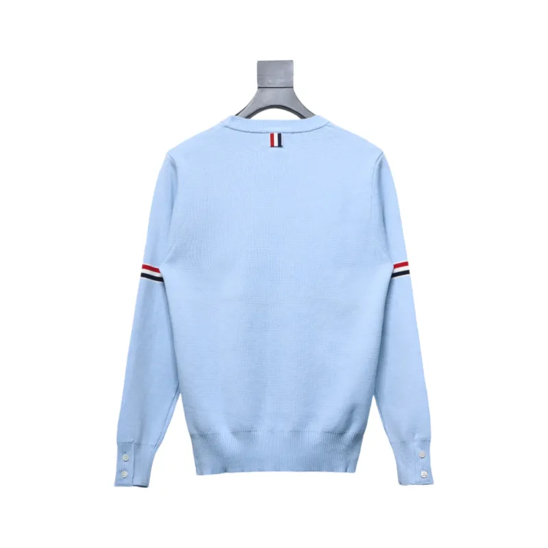 Thom Browne 21FW Double Sleeves Web Band Armband Crew Neck Sweater Blue