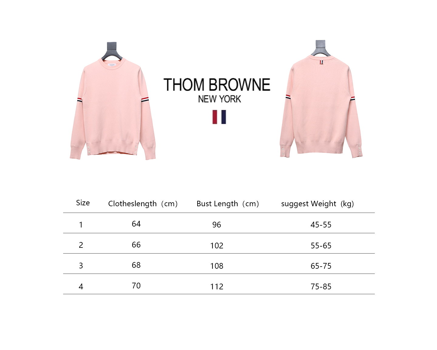 Thom Browne 21FW Double Sleeves Web Band Armband Crew Neck Sweater Pink