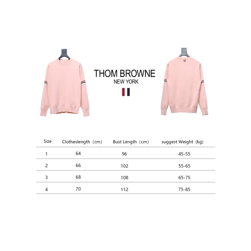 Thom Browne 21FW Double Sleeves Web Band Armband Crew Neck Sweater Pink