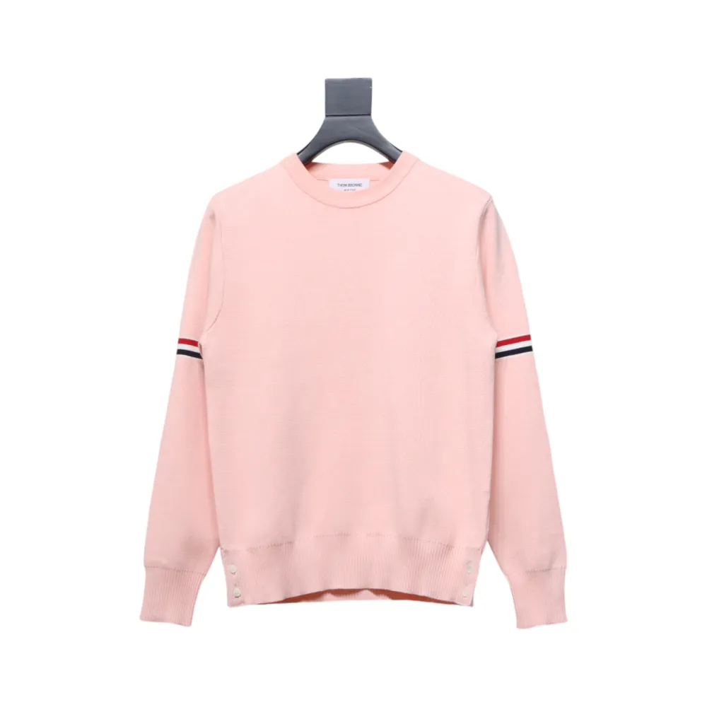 Thom Browne 21FW Double Sleeves Web Band Armband Crew Neck Sweater Pink