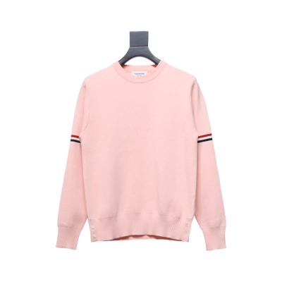Thom Browne 21FW Double Sleeves Web Band Armband Crew Neck Sweater Pink 01