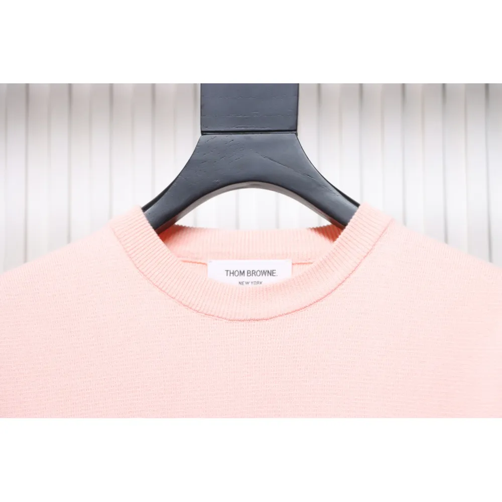 Thom Browne 21FW Double Sleeves Web Band Armband Crew Neck Sweater Pink