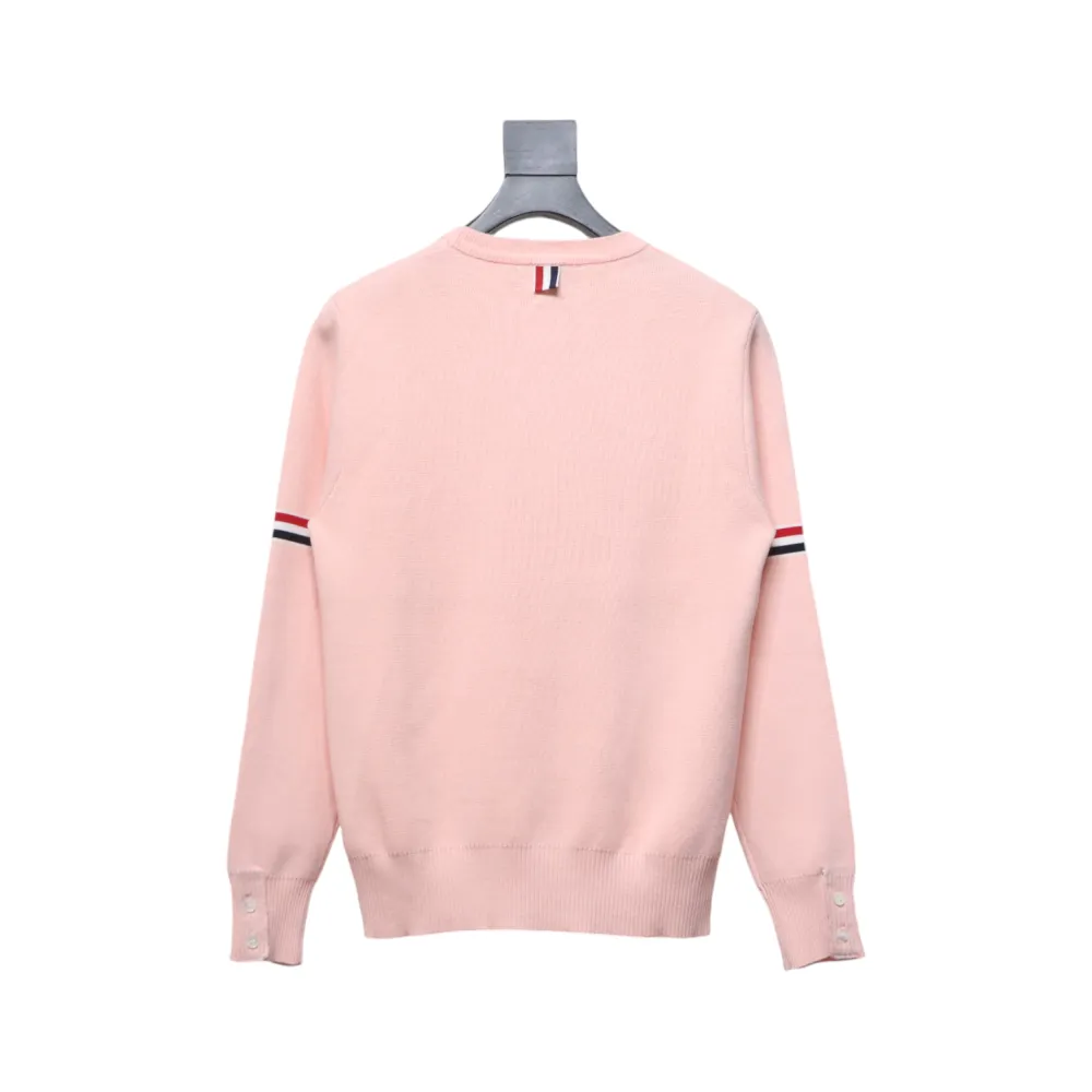 Thom Browne 21FW Double Sleeves Web Band Armband Crew Neck Sweater Pink