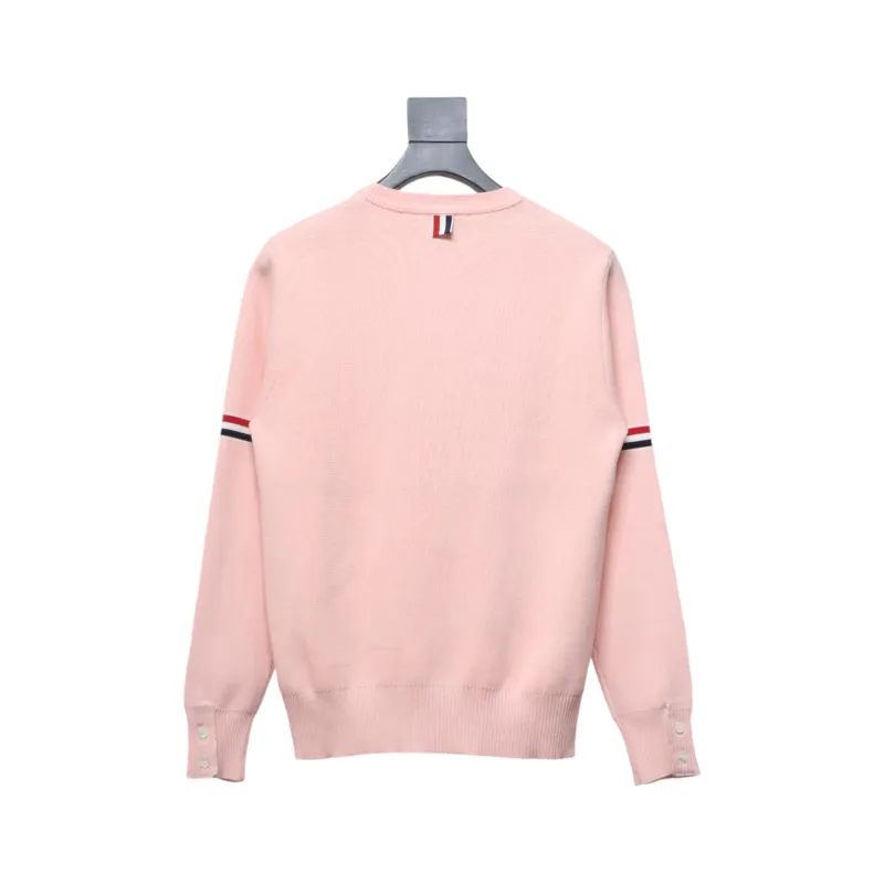 Thom Browne 21FW Double Sleeves Web Band Armband Crew Neck Sweater Pink