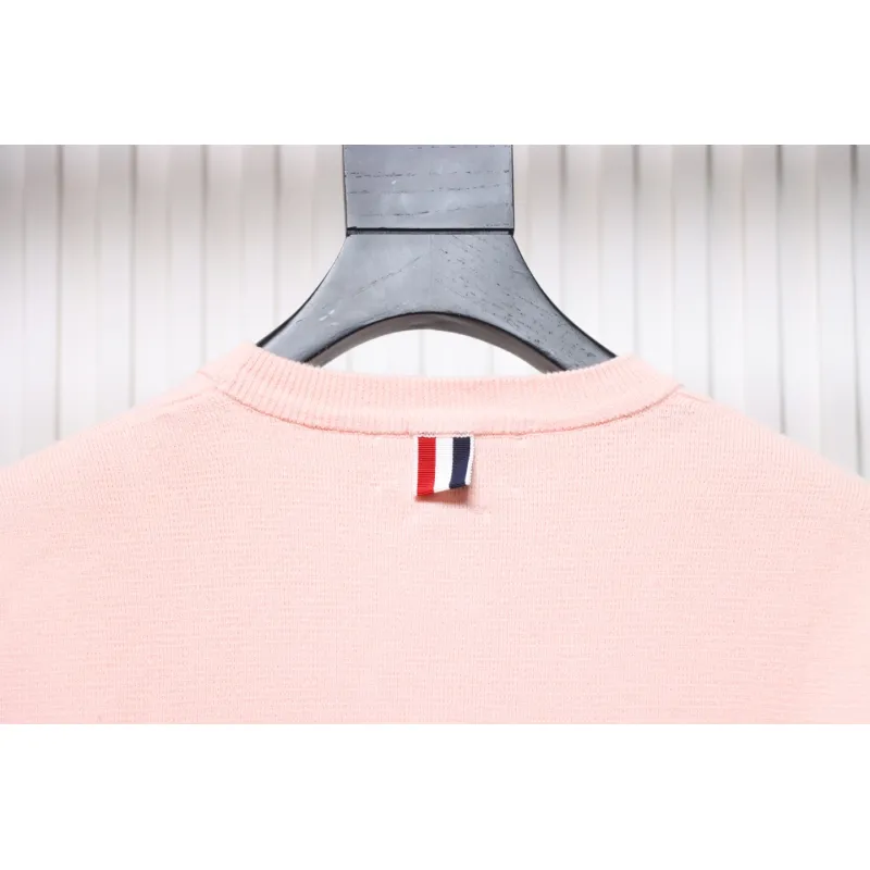Thom Browne 21FW Double Sleeves Web Band Armband Crew Neck Sweater Pink