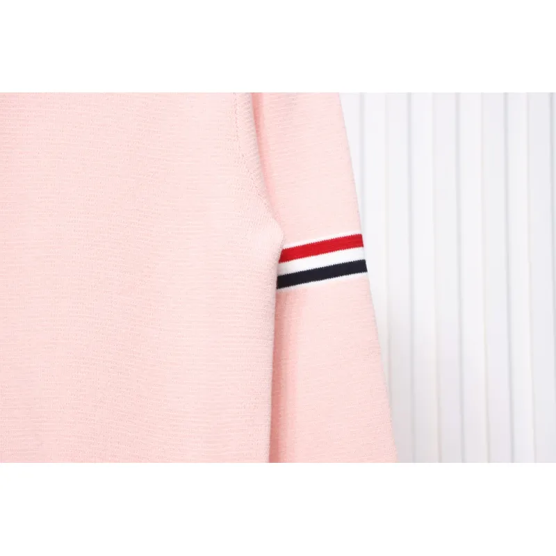 Thom Browne 21FW Double Sleeves Web Band Armband Crew Neck Sweater Pink