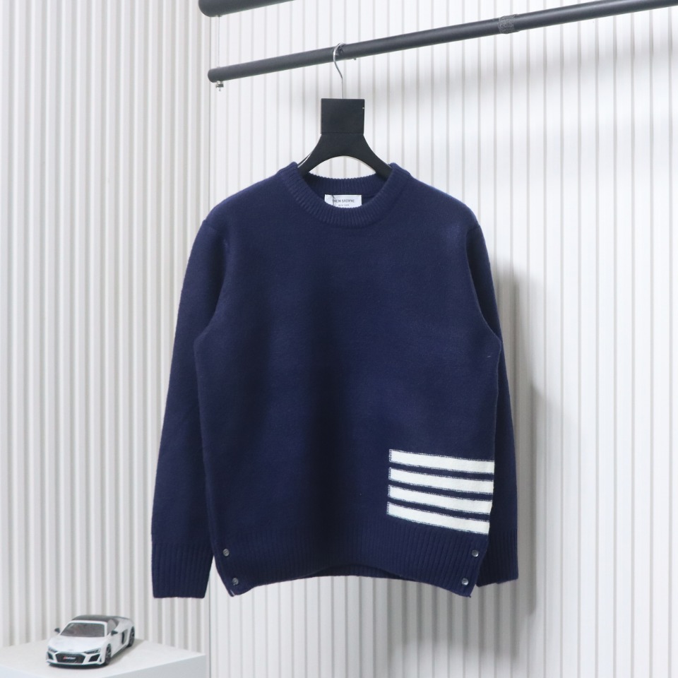 Thom Browne 23ss New Four-Stripe Crew Neck Pullover Sweater Blue