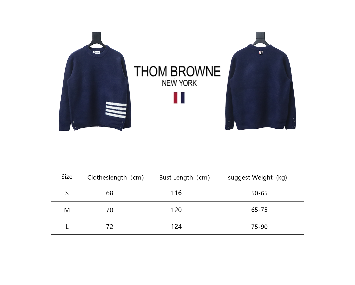 Thom Browne 23ss New Four-Stripe Crew Neck Pullover Sweater Blue