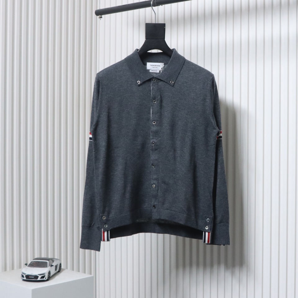 Thom Browne 24FW Armband Australian Wool Lapel Sweater Cardigan Dark Grey