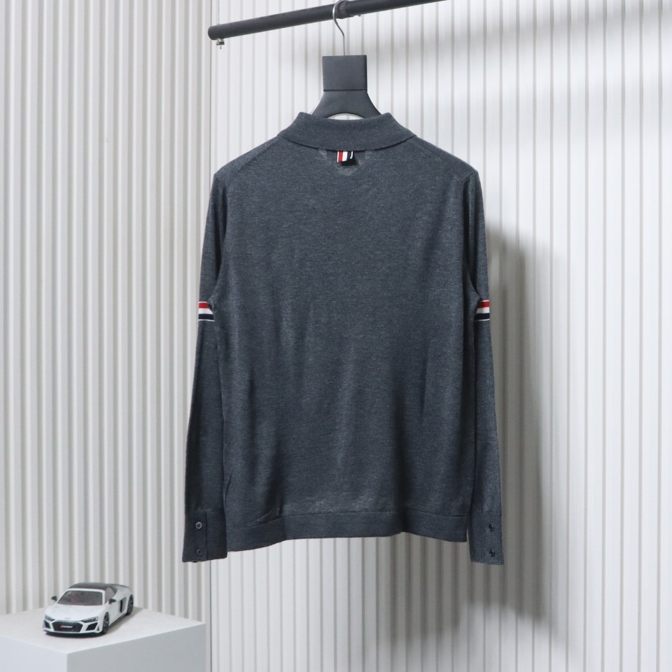 Thom Browne 24FW Armband Australian Wool Lapel Sweater Cardigan Dark Grey