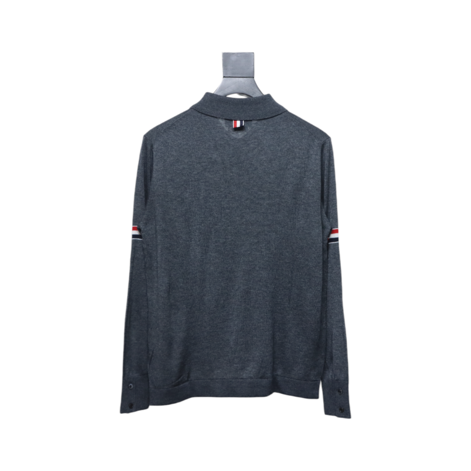 Thom Browne 24FW Armband Australian Wool Lapel Sweater Cardigan Dark Grey