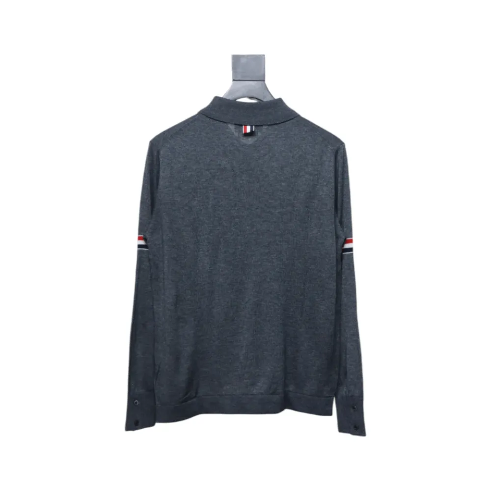 Thom Browne 24FW Armband Australian Wool Lapel Sweater Cardigan Dark Grey