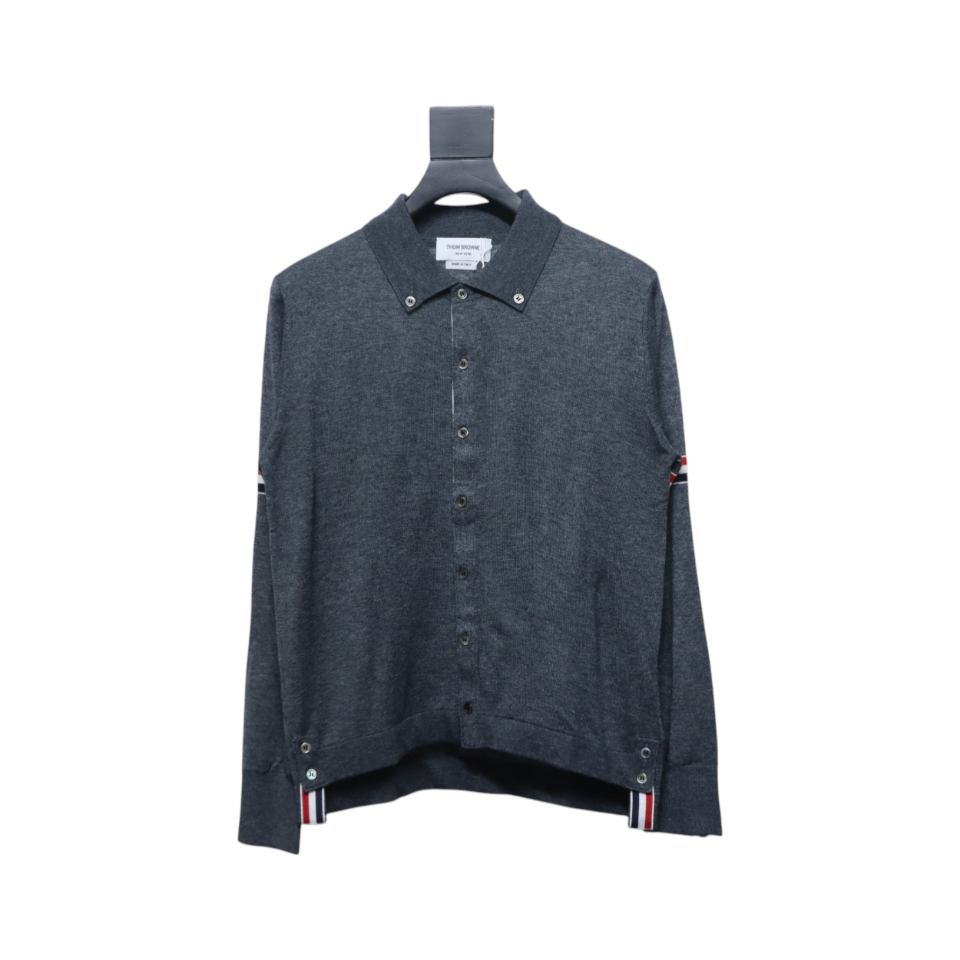 Thom Browne 24FW Armband Australian Wool Lapel Sweater Cardigan Dark Grey