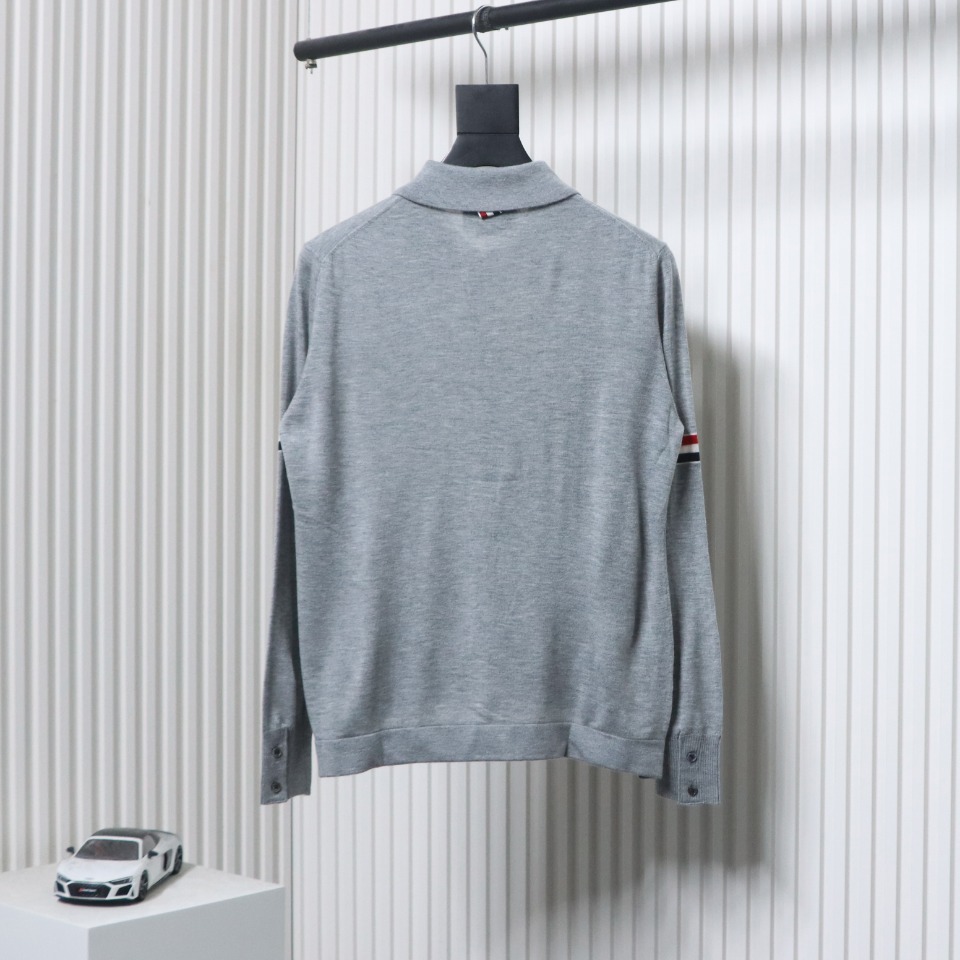 Thom Browne 24FW Armband Australian Wool Lapel Sweater Cardigan Light Grey