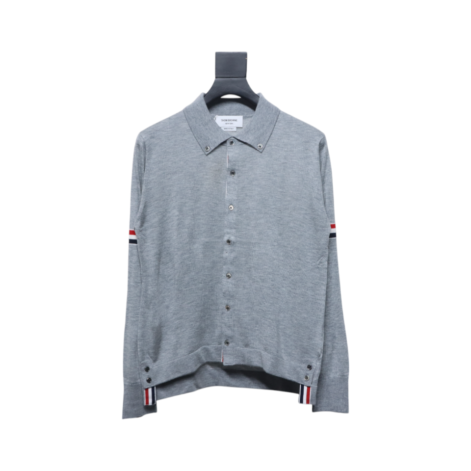 Thom Browne 24FW Armband Australian Wool Lapel Sweater Cardigan Light Grey