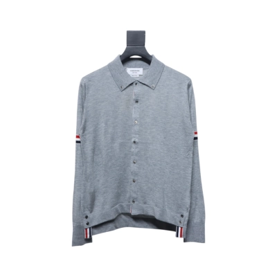 Thom Browne 24FW Armband Australian Wool Lapel Sweater Cardigan Light Grey 01