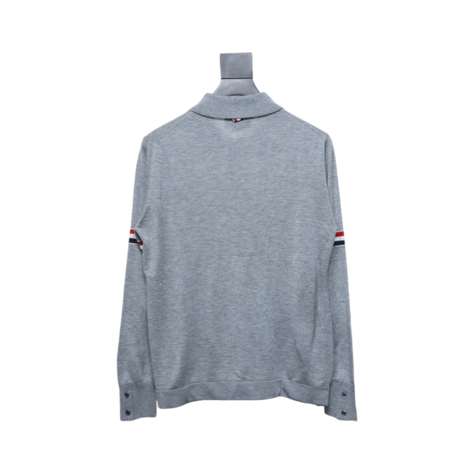 Thom Browne 24FW Armband Australian Wool Lapel Sweater Cardigan Light Grey