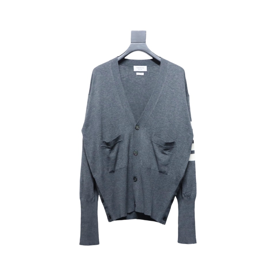 Thom Browne Fine Wool Cardigan Grey
