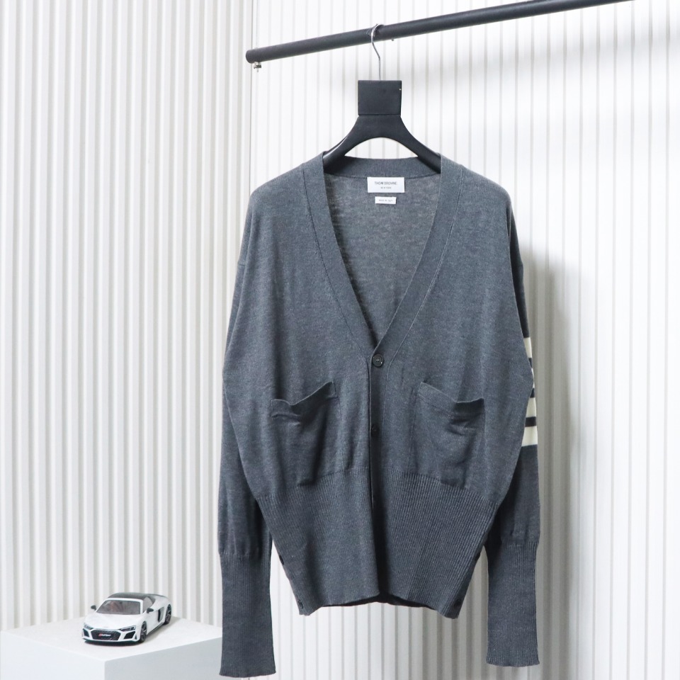 Thom Browne Fine Wool Cardigan Grey