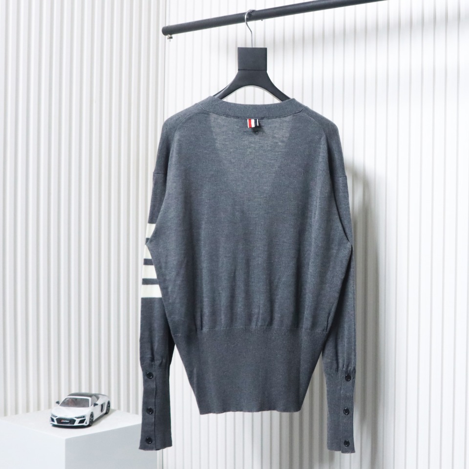 Thom Browne Fine Wool Cardigan Grey