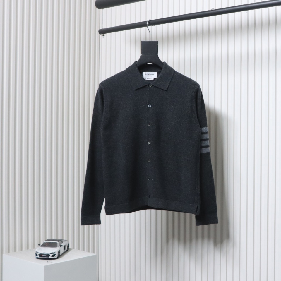 Thom Browne Four-Bar Australian Wool Lapel Cardigan Sweater Black