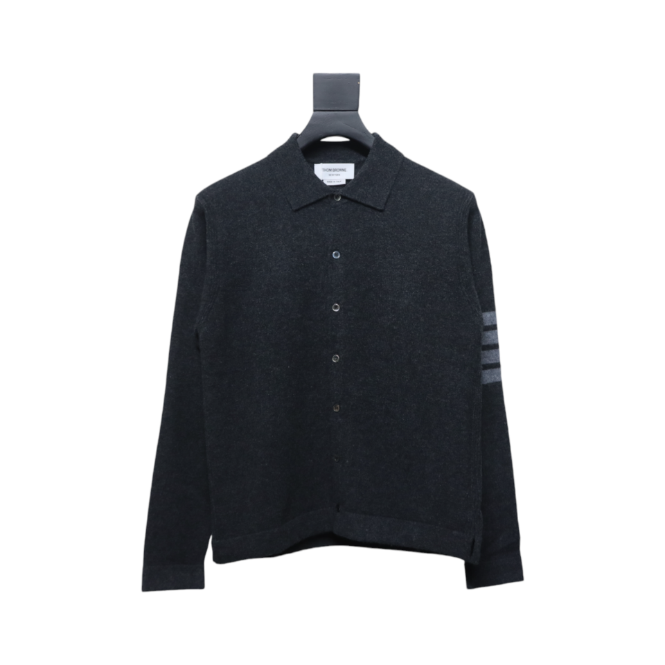 Thom Browne Four-Bar Australian Wool Lapel Cardigan Sweater Black