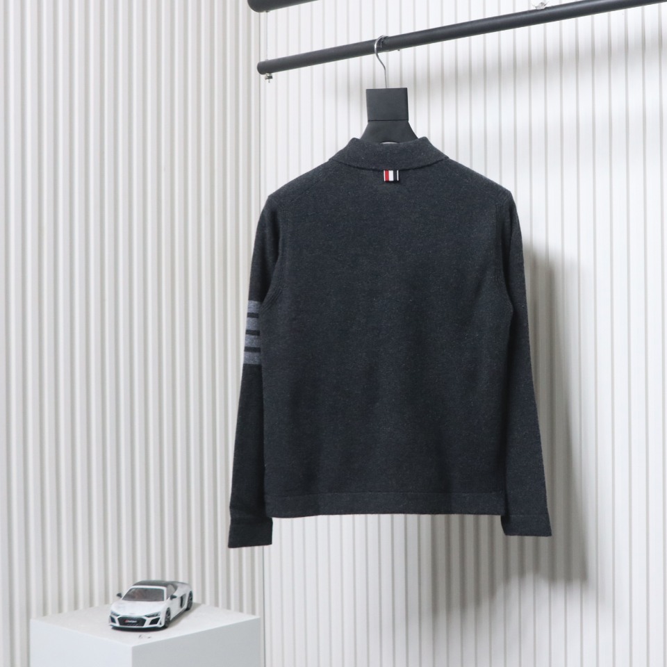 Thom Browne Four-Bar Australian Wool Lapel Cardigan Sweater Black