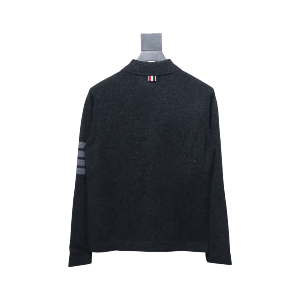 Thom Browne Four-Bar Australian Wool Lapel Cardigan Sweater Black