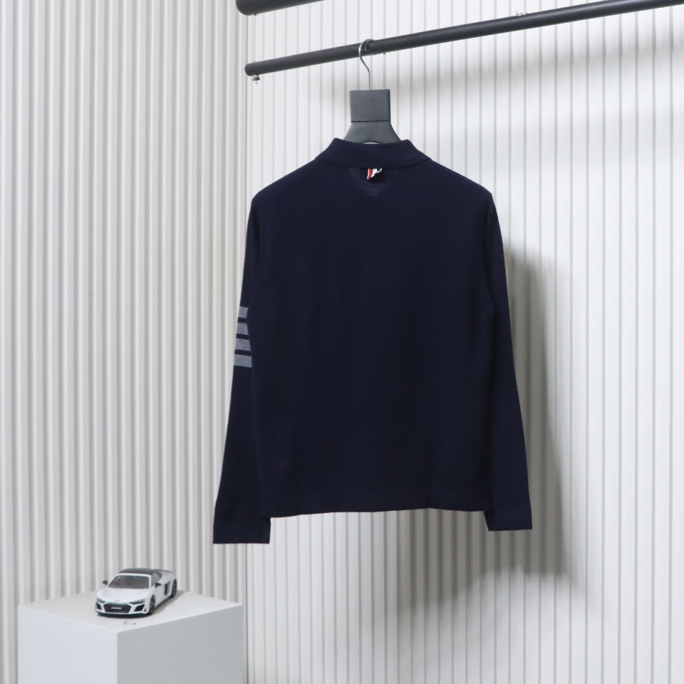 Thom Browne Four-Bar Australian Wool Lapel Cardigan Sweater Blue