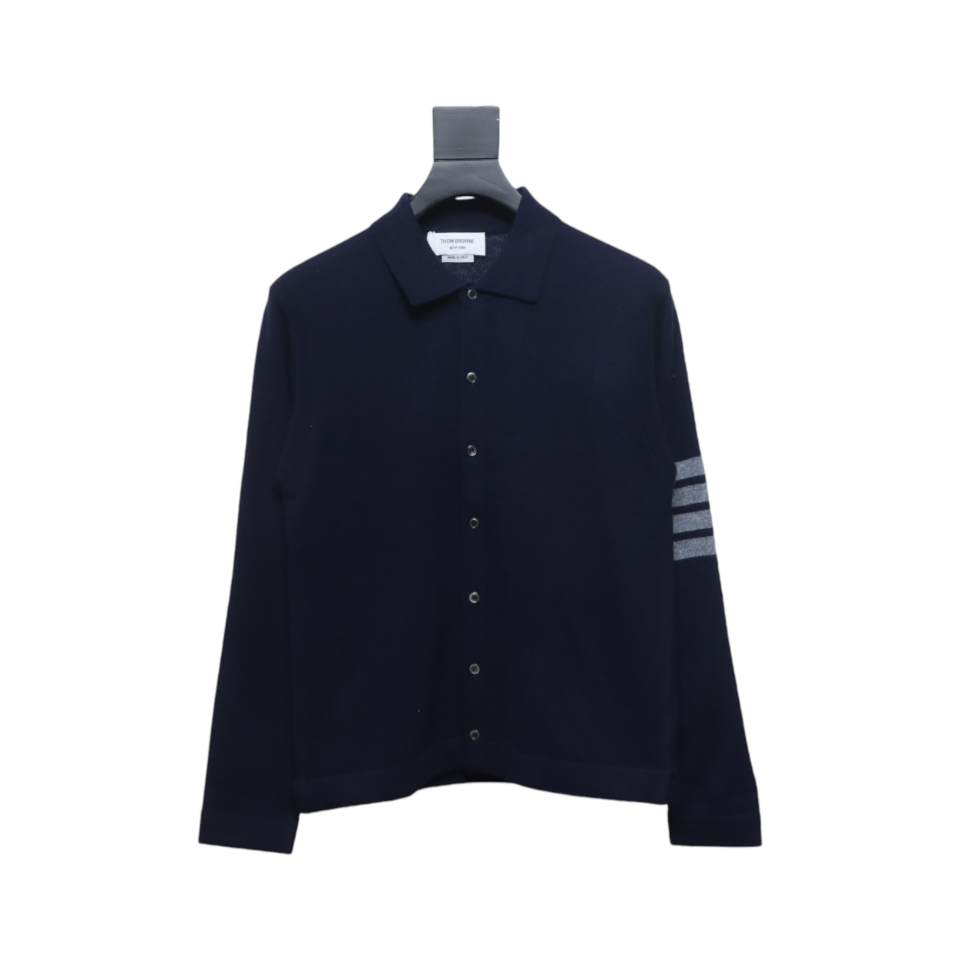 Thom Browne Four-Bar Australian Wool Lapel Cardigan Sweater Blue