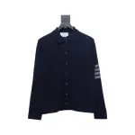 Thom Browne Four-Bar Australian Wool Lapel Cardigan Sweater Blue