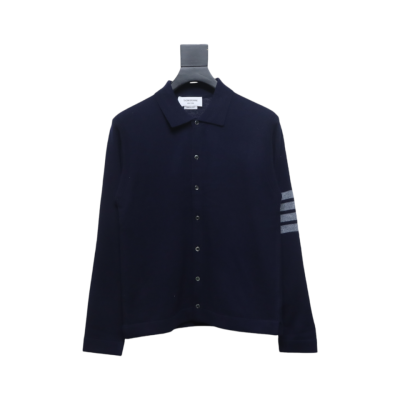 Thom Browne Four-Bar Australian Wool Lapel Cardigan Sweater Blue 01
