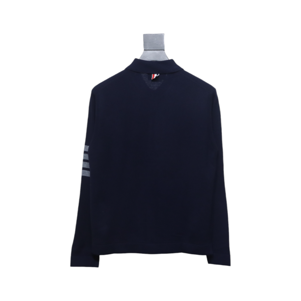 Thom Browne Four-Bar Australian Wool Lapel Cardigan Sweater Blue