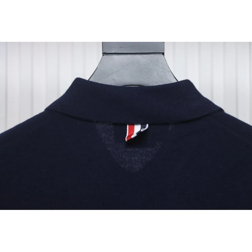 Thom Browne Four-Bar Australian Wool Lapel Cardigan Sweater Blue