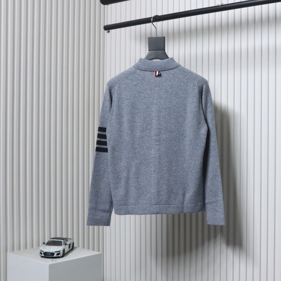 Thom Browne Four-Bar Australian Wool Lapel Cardigan Sweater Grey