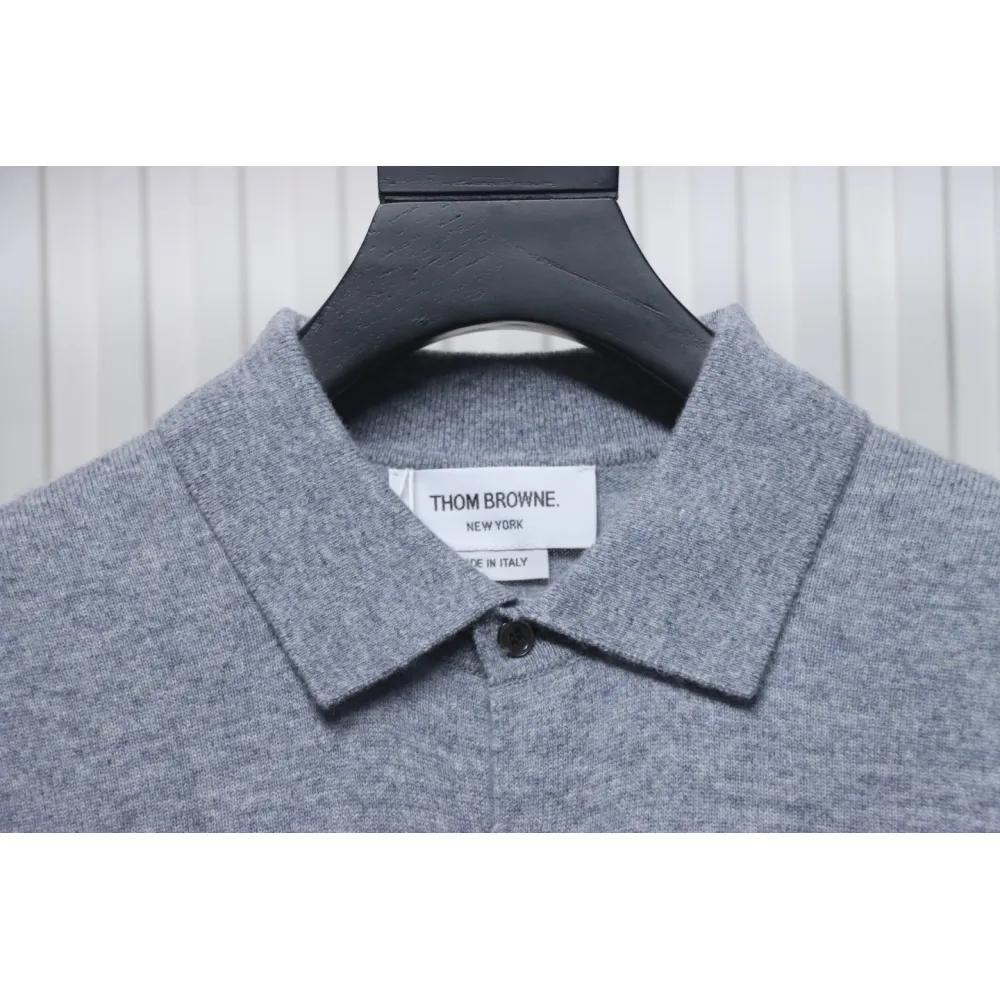 Thom Browne Four-Bar Australian Wool Lapel Cardigan Sweater Grey