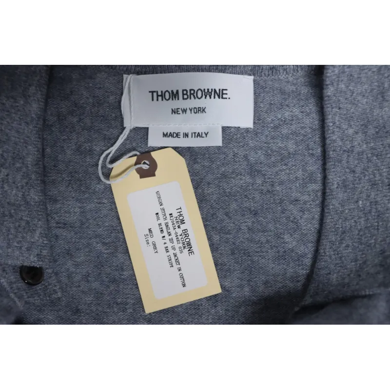 Thom Browne Four-Bar Australian Wool Lapel Cardigan Sweater Grey