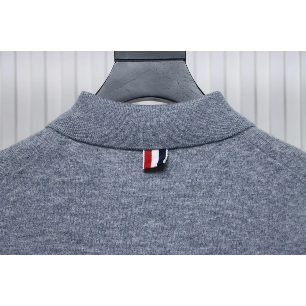 Thom Browne Four-Bar Australian Wool Lapel Cardigan Sweater Grey